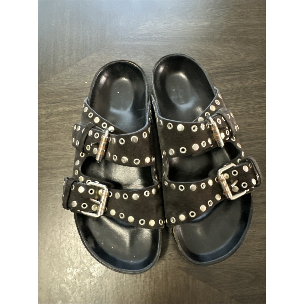 Isabel Marant Lennyo Grommet Studded Slide Sandals Black Suede Size 36 - Picture 1 of 9